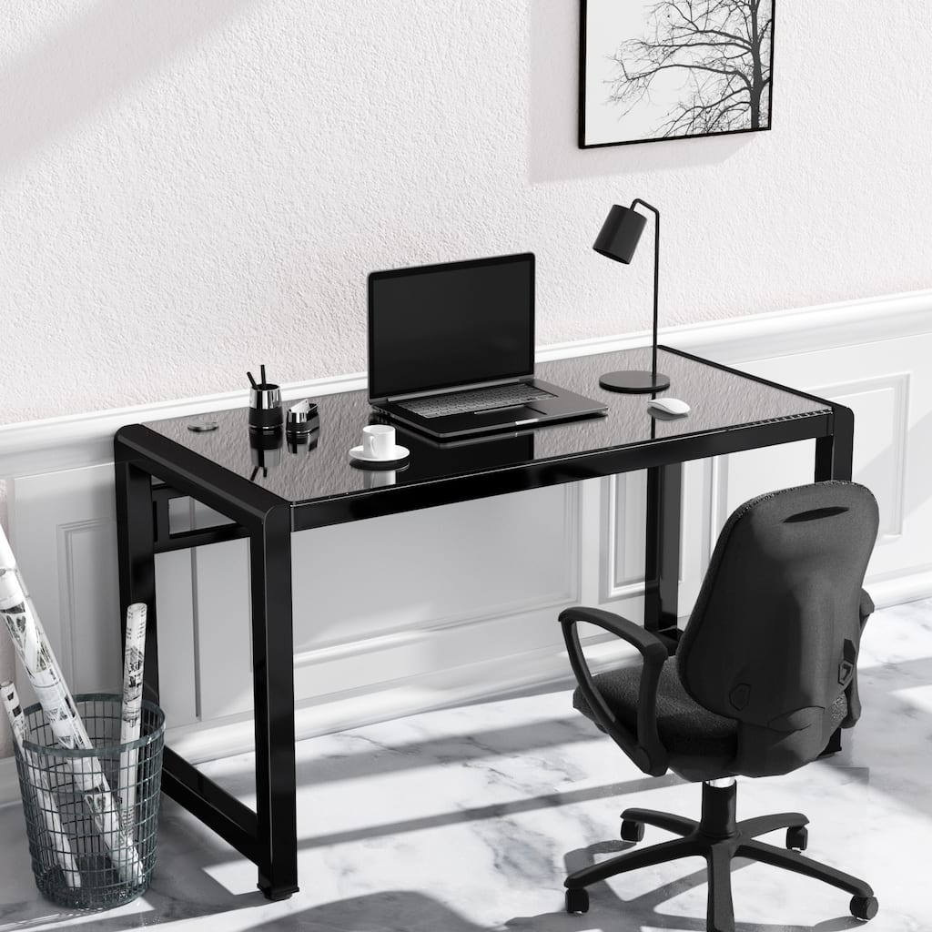 Black Tempered Glass Computer Desk for Home Office