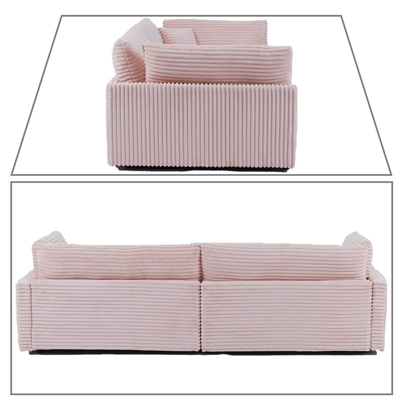 Classic Stylish Corduroy Fabric Upholstered Three-Seater Sofa with Two Throw Pillows