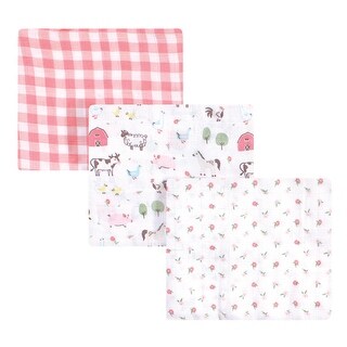 Hudson Baby Infant Girl Cotton Muslin Swaddle Blankets, Girl Farm Animals, One Size - Girl Farm Animals - 3-Pack