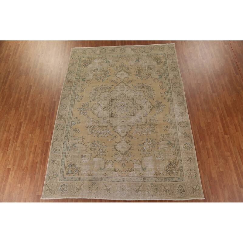 Geometric Tabriz Persian Vintage Rug Handmade Traditional Wool Carpet - 9'2" x 12'5"