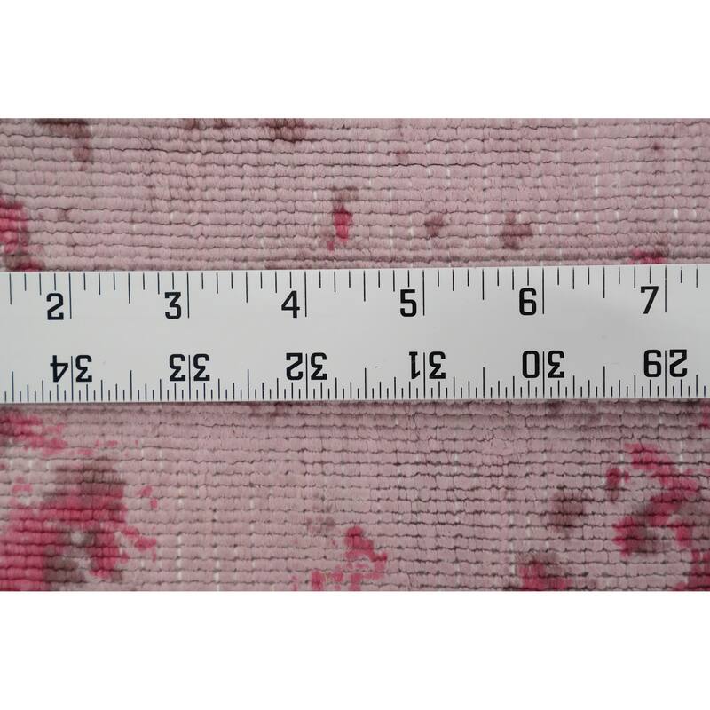 Hand Knotted Oriental Viscose Silk Carpet Modern Geometric Pink Abstract Area Rug - 6' 10'' X 4' 8''