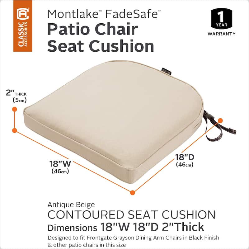 Montlake FadeSafe Contoured Patio Dining Seat Cushion-18"Lx18"Wx2"H
