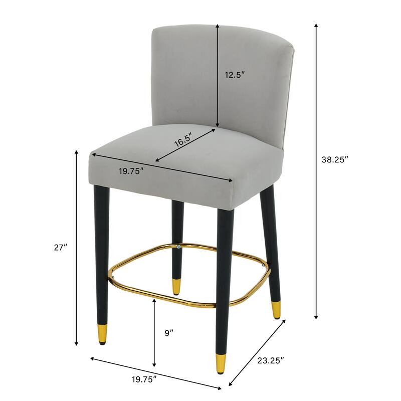 Roomfitters 27'' Upholstered Counter Stools, Set of 2 Modern Bar Chairs with Gold Circular Footrest and Light Fabric