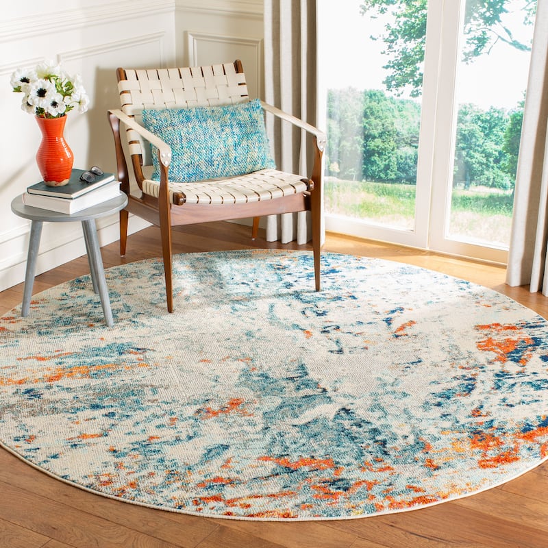 SAFAVIEH Madison Ladonna Modern Abstract Rug - 5' Round - Cream/Orange
