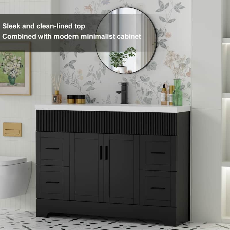 Wavy Line 30"/36"/48" Bathroom Vanity Set with Sink & Faucet