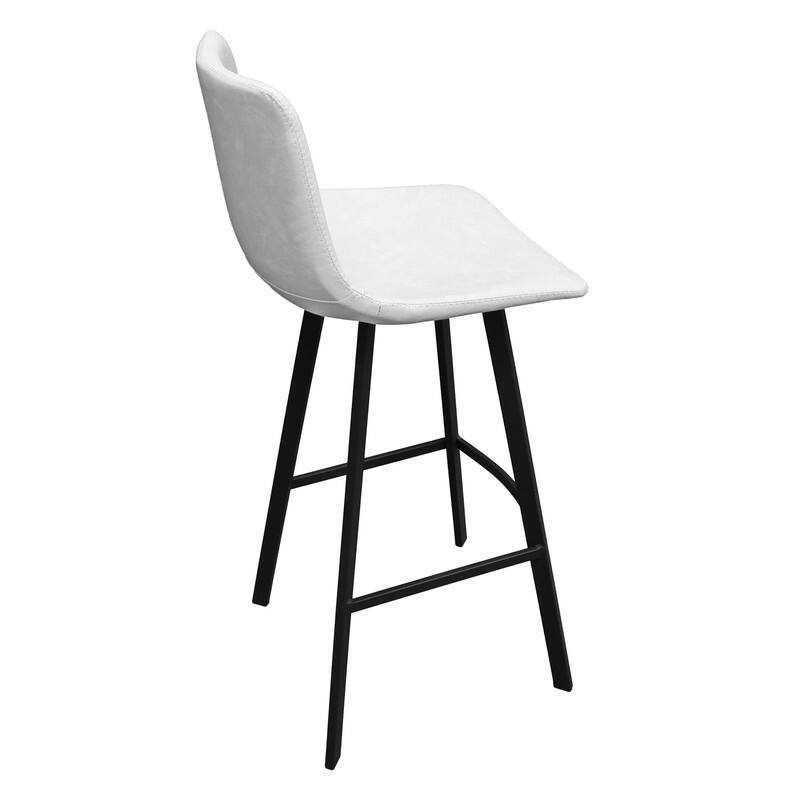 Elland Modern Upholstered Leather Bar Stool with Stainless Steel Legs, Curve Padded Seat, Built-in Footrest, and Plastic Glides