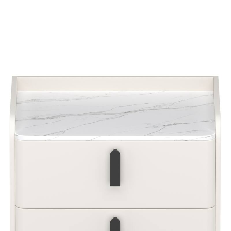 Nightstands Set of 2: 2-Drawer Marble-Pattern Top Modern Bedside/End Table - White