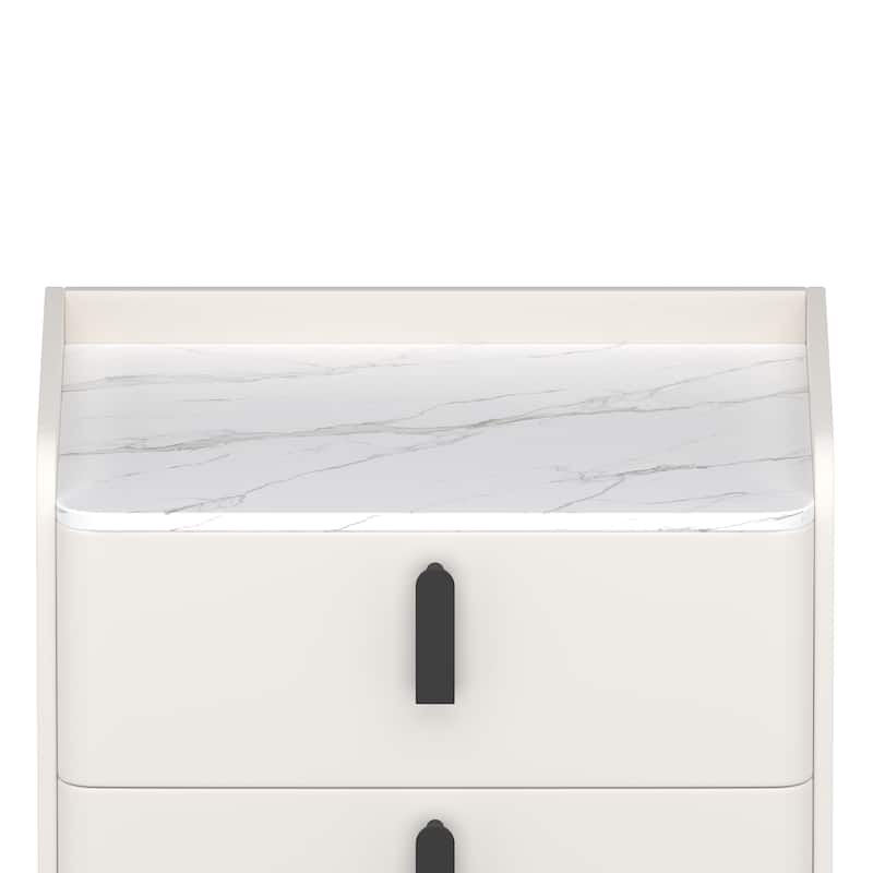 Roomfitters Modern Nightstand with 2 Drawers and Marble-Pattern Top, Bedside or End Table for Bedroom and Living Room