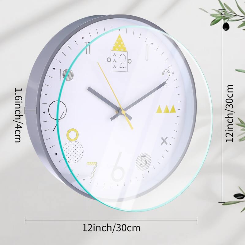 Wall Clock, Modern Silent Non Ticking Battery Operated Clocks for Office, Home, Bathroom, Kitchen, 12 Inch - 12 Inch