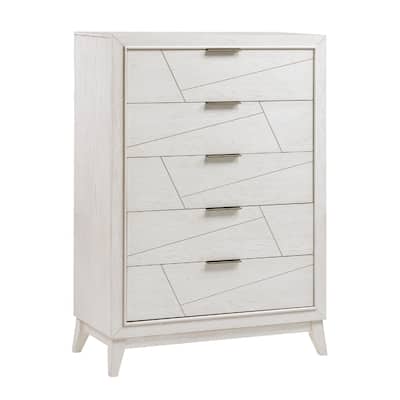 Zine Tall Dresser Chest, 5 Drawers, Antique White, Flat Black Handles