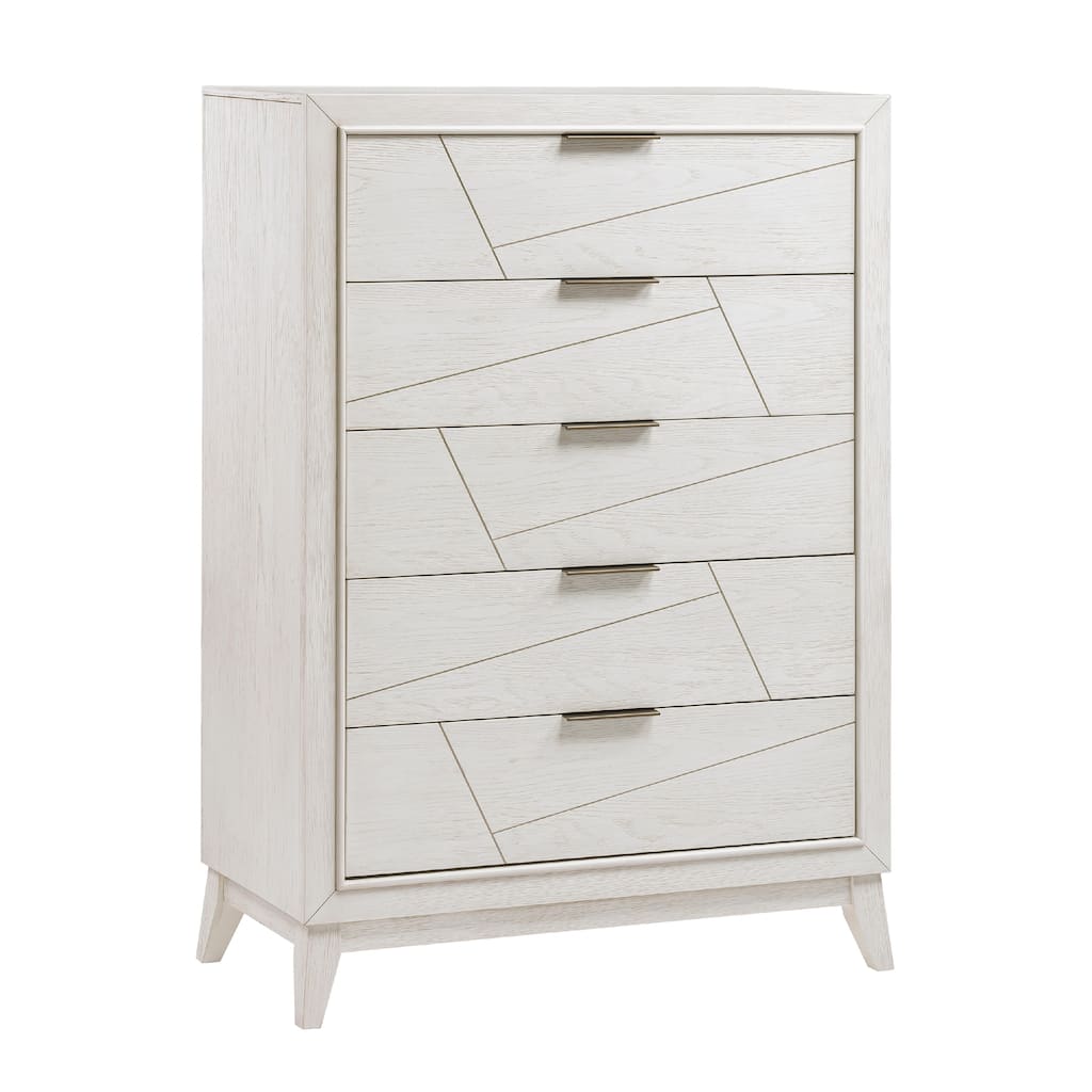 Zine Tall Dresser Chest, 5 Drawers, Antique White, Flat Black Handles