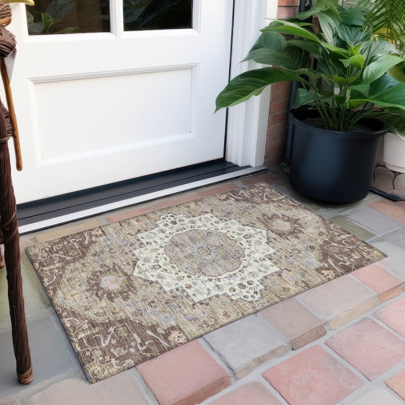 Machine Washable Indoor/ Outdoor Traditional Medallion Chantille Rug