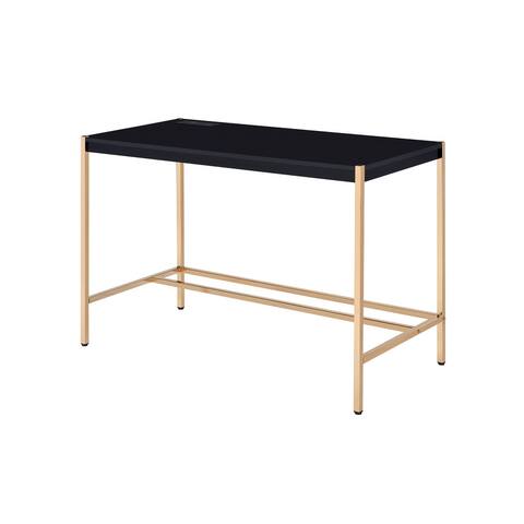 Rectangular Writing Desk with USB Port in Black and Gold
