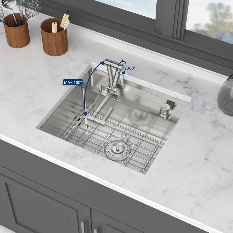 Undermount Kitchen Sink With Folding Faucet and Cutting Board