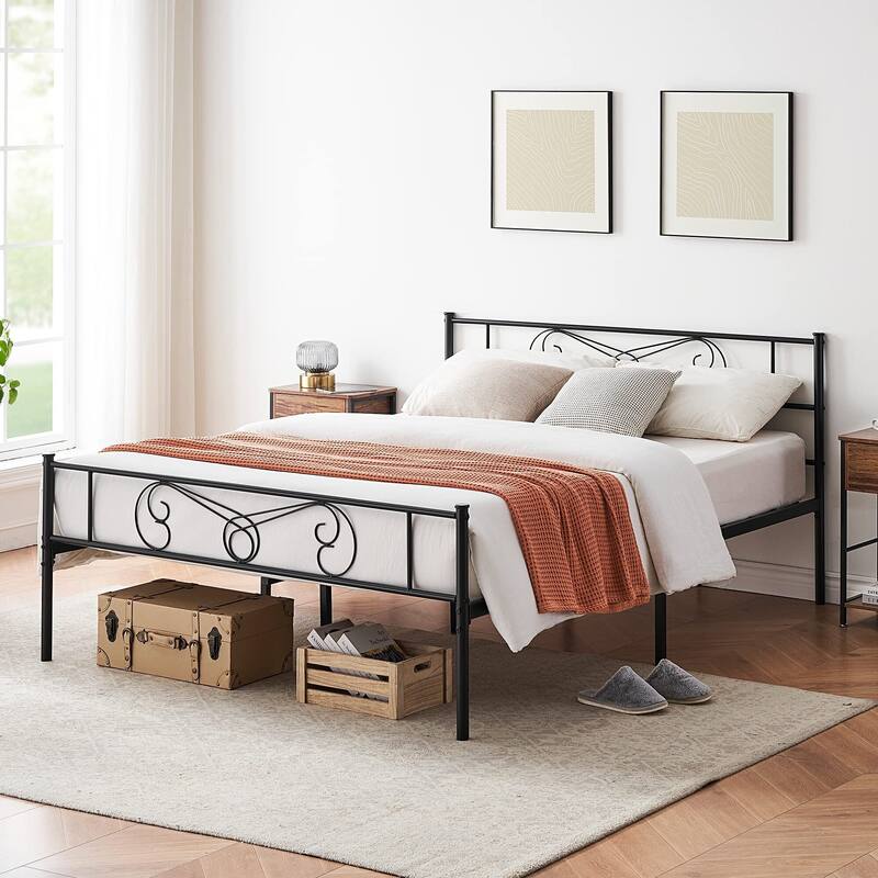 Bed Frame Platform with Headboard and Footboard Metal Bed Mattress Foundation
