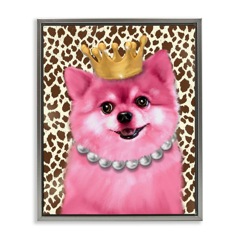 Stupell Pink Royal Pomeranian Framed Floater Canvas Wall Art Design By Matthew Piotrowicz - 25 x 31 - Grey