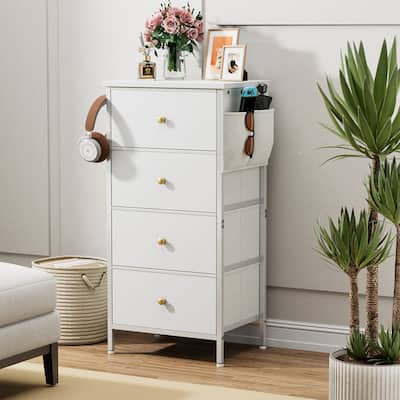 4 - Drawer White Fabric Dresser: Multi - Use for Bedroom, Nursery & Closet Organization, 11LBS/44LBS Capacity