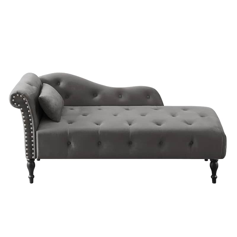 Aijia 60.6" Velvet Chaise Lounge Buttons Tufted Nailhead Trimmed Solid Wood Legs with 1 Pillow