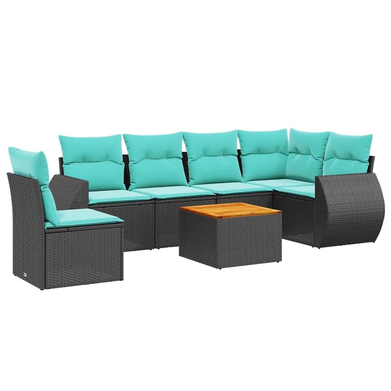 vidaXL 7 Piece Patio Sofa Set with Cushions Black Poly Rattan - 24.4 x 24.4 x 27.2