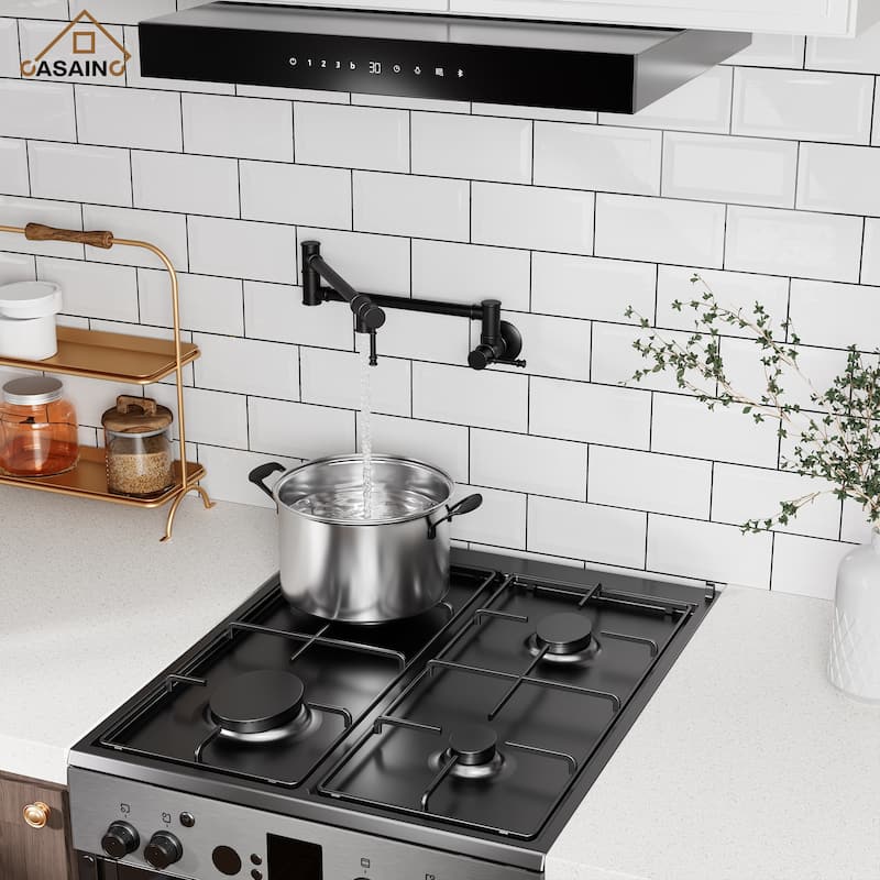1.8 GPM Wall Mounted Foldable Kitchen Pot Filler - Black