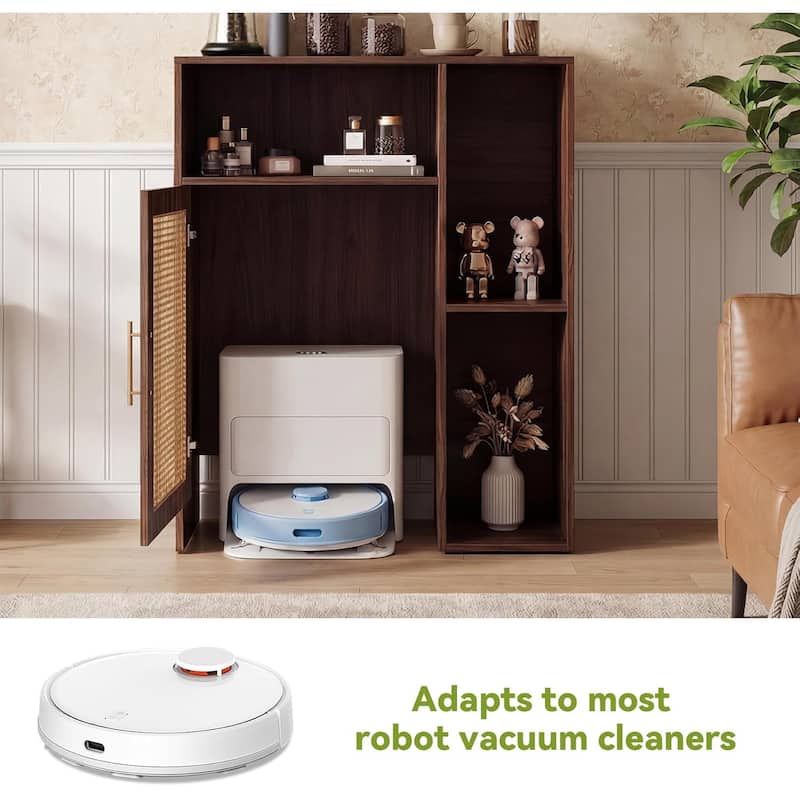Storage Cabinet, Robot Vacuum Stand Cabinet, Multi Tier Farmhouse End Cabinet - 17.72"D x 31.5"W x 41.34"H