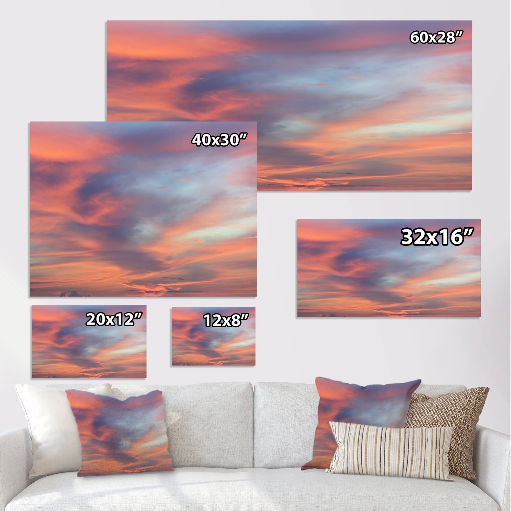 Designart "Red Sky Cloud In Ocean" Landscapes Canvas Wall Art Bed