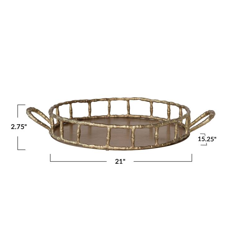 Cast Aluminum Faux Bamboo Tray with Handles - 21.0"L x 15.0"W x 2.75"H