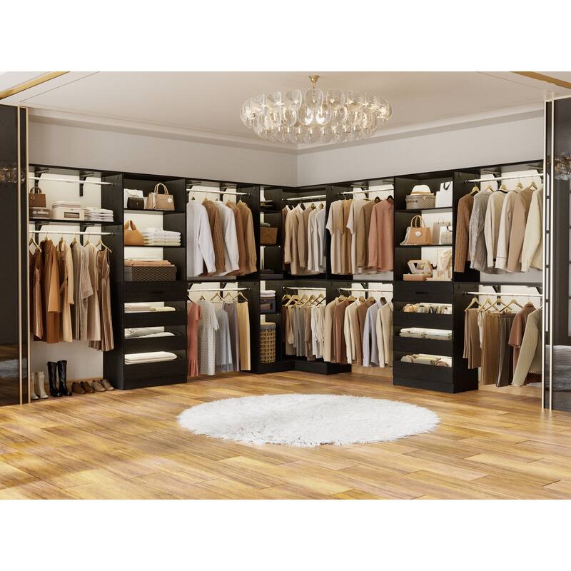 Set of 3 Closet Organizer with 10 Hanging Rods, Adjustable 132'' Corner Closet System with Tower Shelves - Black