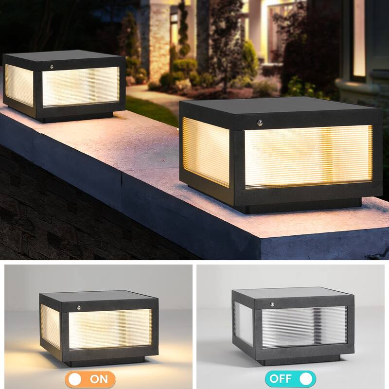 1-Pack Modern 12" Black Solar LED Post Cap Light - Outdoor Fence Lighting for Pathways, Decks & Patios