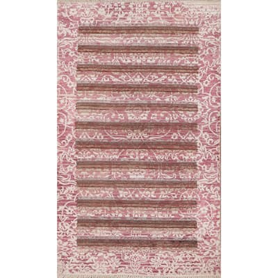 Striped Abstract Accent Rug Handmade Modern Wool Carpet - 2'8"x 4'9"