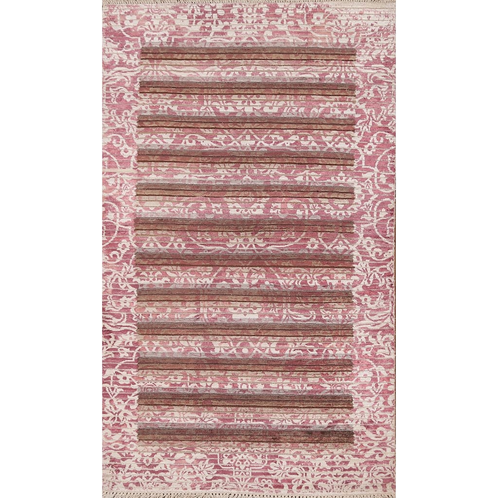 Striped Abstract Accent Rug Handmade Modern Wool Carpet - 2'8"x 4'9"