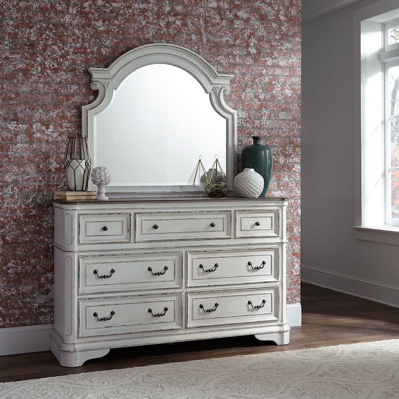 Liberty Furniture Magnolia Manor California King Panel Bed, Dresser & Mirror