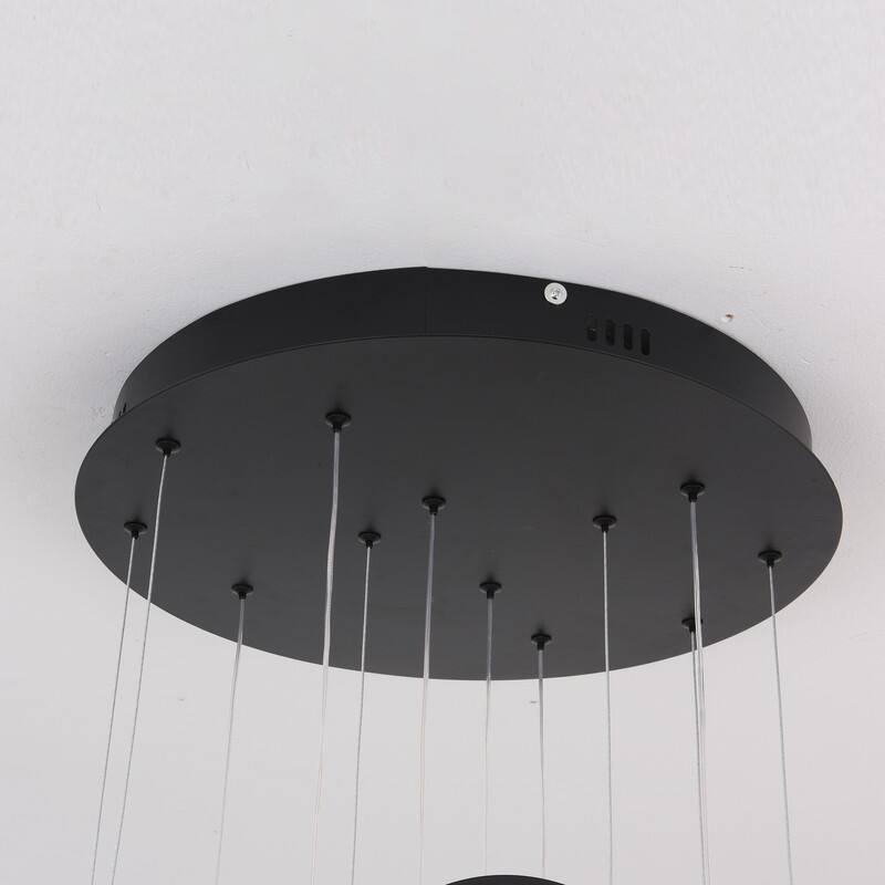 Modern Chandelier 6 Ring Adjustable Height Long Staircase LED Chandeliers Foyer Ceiling Light