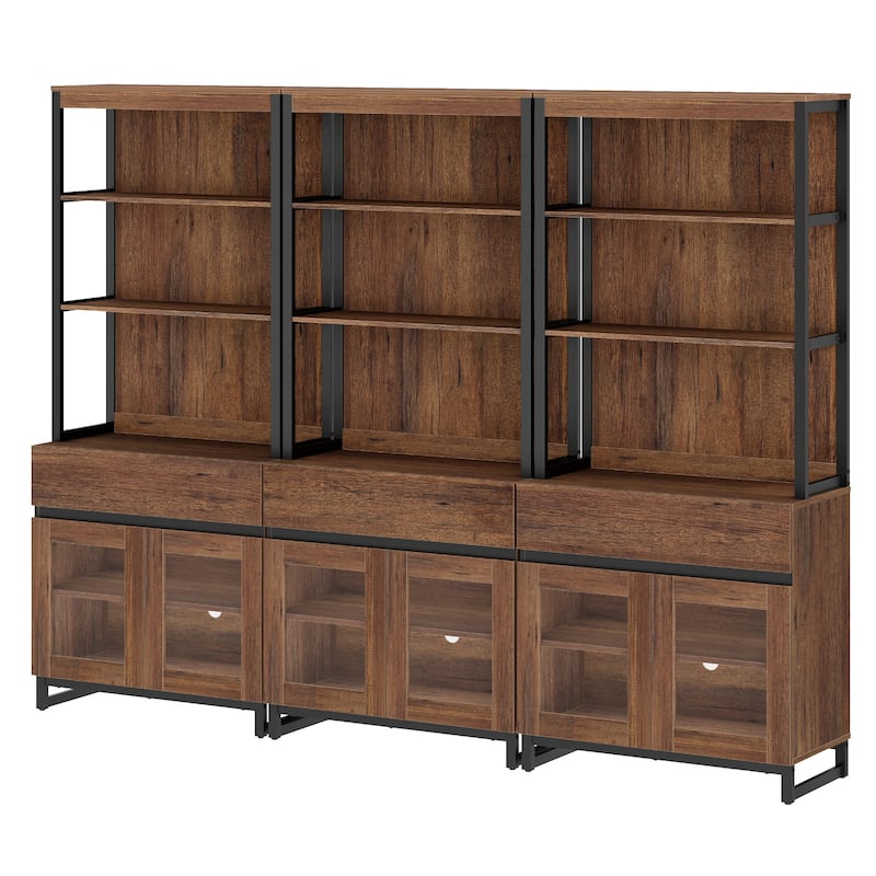 3 PCS Modern 72" Tall Buffet Cabinet with 3 Drawers and Open Shelves, Storage Cabinet for Dining Room or Kitchen
