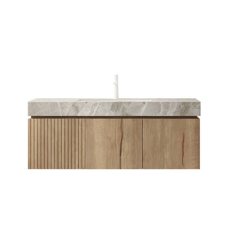 GDFStudio - Muri Modern 48" Floating Bathroom Vanity with Basin, Sintered Stone Countertop, Drawer & Double Doors