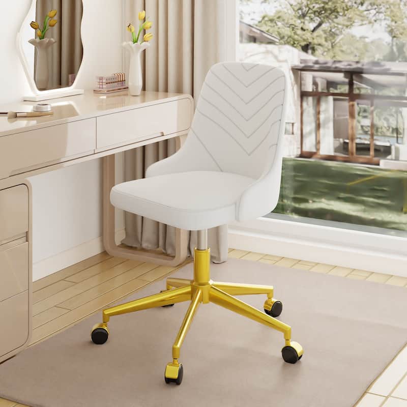 Javlergo Velvet Desk Chair with Height Adjustable Gold Base Swivel Office Chair for Office Living Room Bedroom Make Up