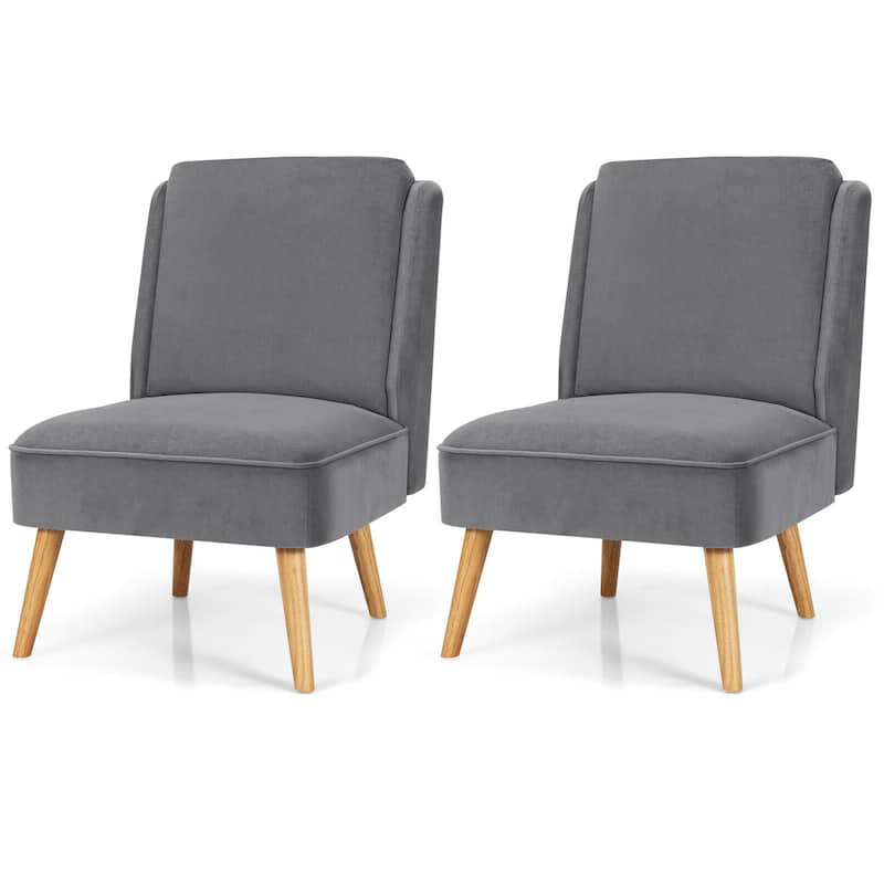 Gymax 2PCS Velvet Accent Chair Single Sofa Chair Leisure Chair with - 19'' x 23.5'' x 16'' - Grey - 19'' x 23.5'' x 16''