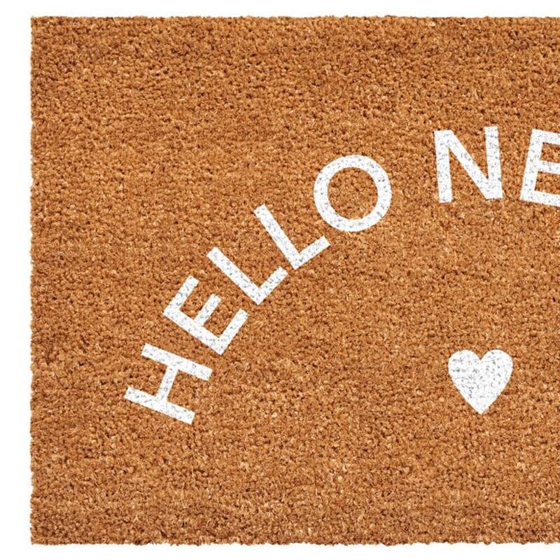 HomeRoots 17" X 29" Brown And White Hello New Day Outdoor Coir Door Mat - 17.00' X '29.00