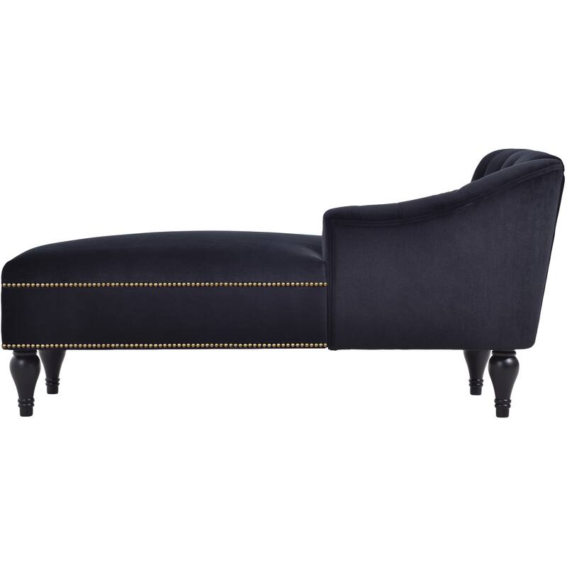 Black 58" Velvet Button Tufted Chaise Lounge Chair with Nailhead Trim and Solid Wood Legs for Living Room