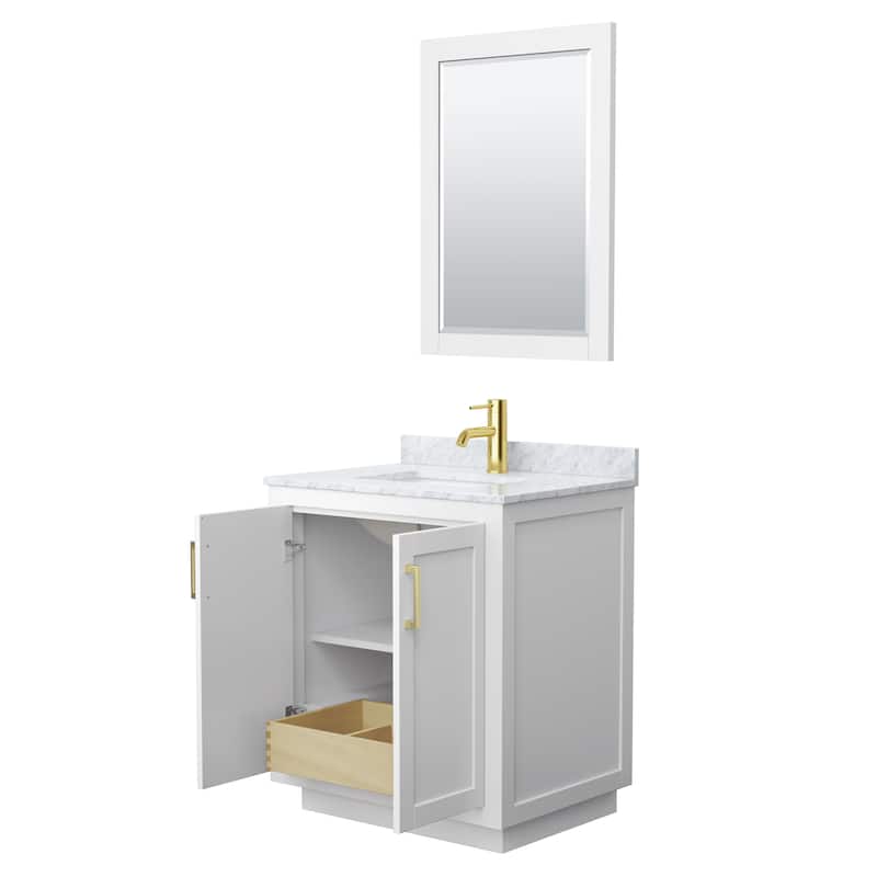 Miranda Single Vanity Set, White Carrara Marble Top, 24-Inch Mirror