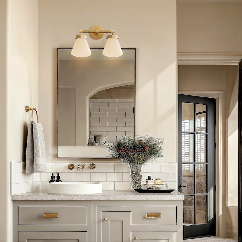 Modern Dual-Arm Wall Sconce - Metal, Glass & Matte Black, Ivory White Wall Sconce for Bathroom or Bedroom in Modern Style