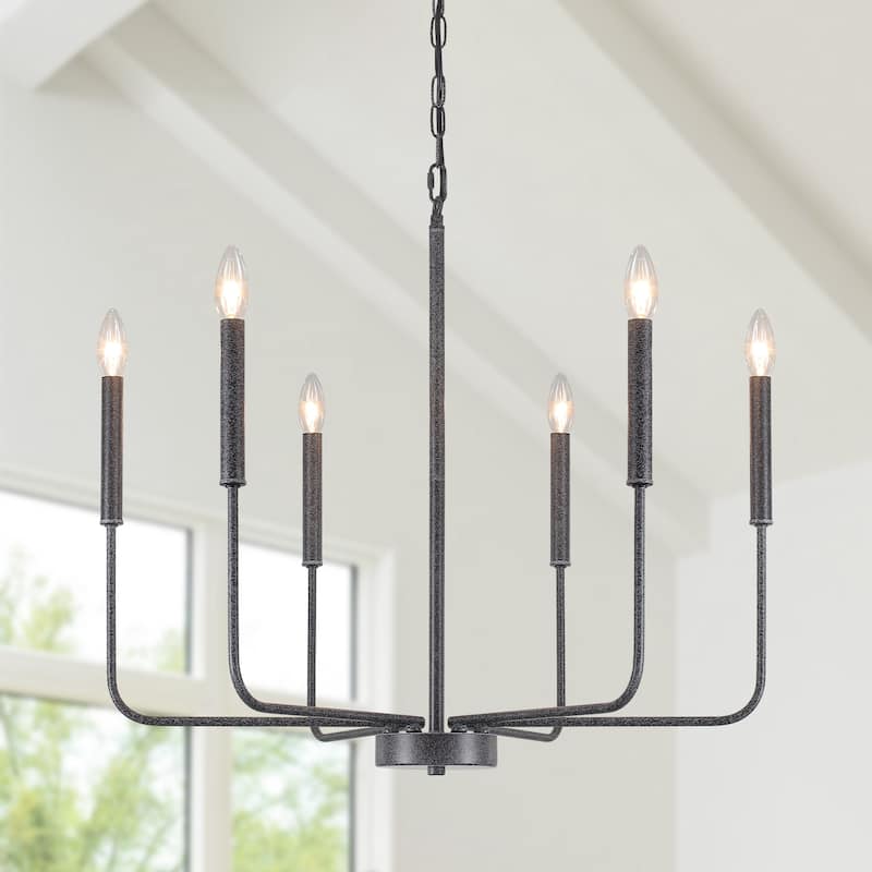 6-Light W26.18" x H66.92" Candle Chandelier for Living Room Kitchen Island - Black Rust