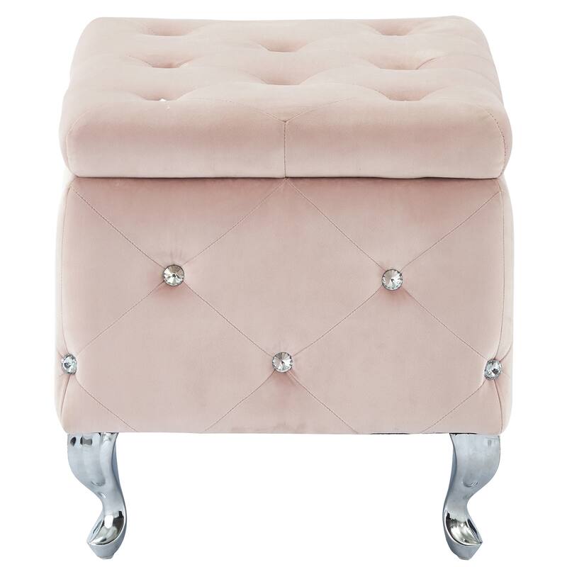 Monique-Velvet Storage Bench with Crystals