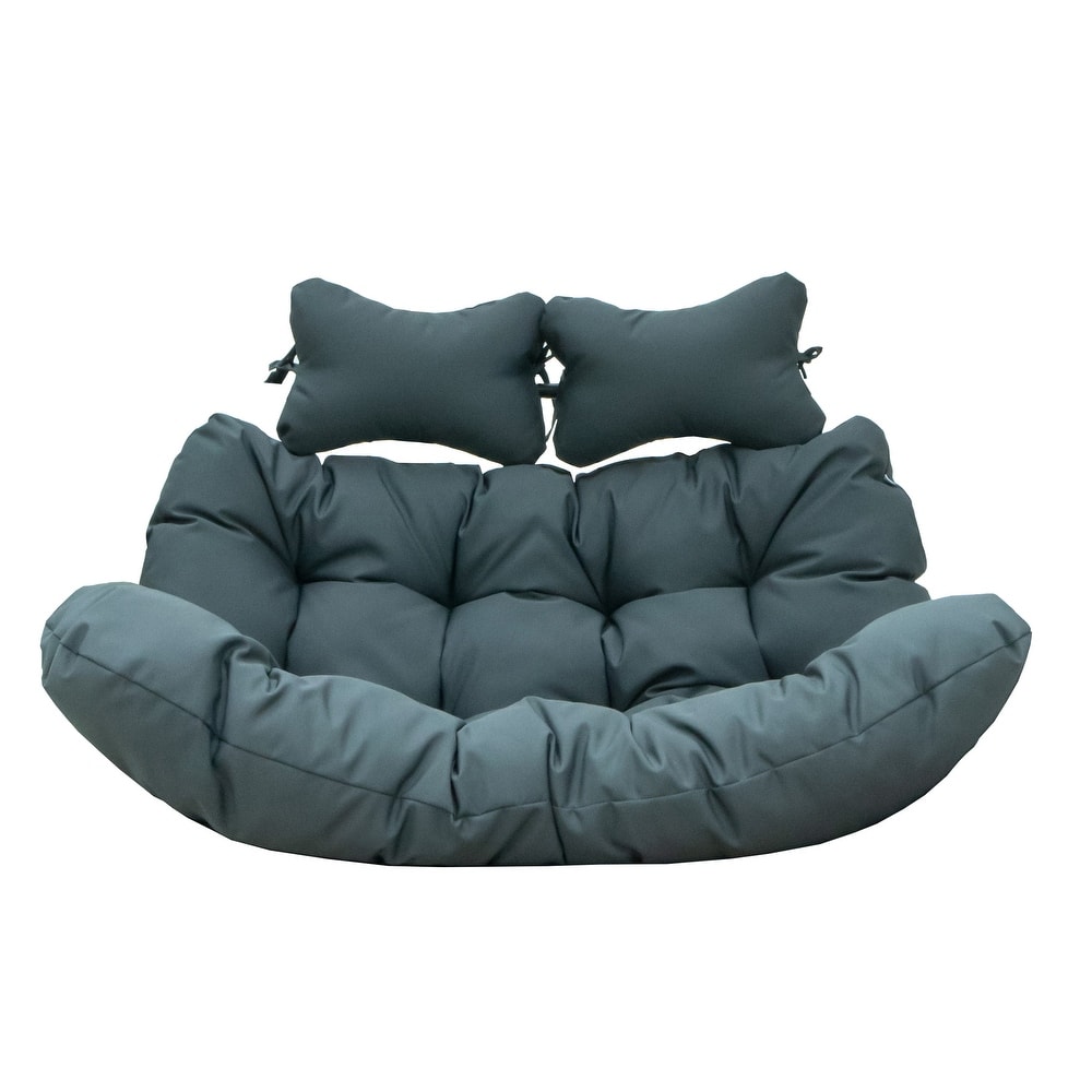 Egg 2-Person Plush Upholstered Swing Chair Cushion with Double Folding Design and Ergonomic Headrest for Indoor and Outdoor Use