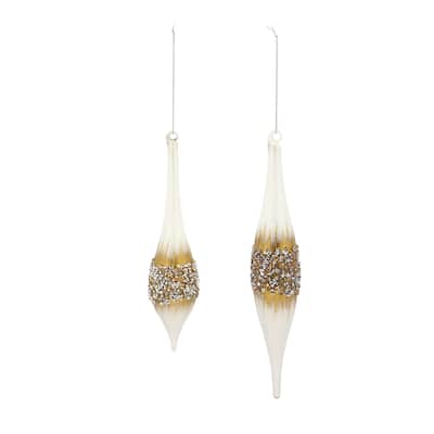 Sequin Christmas Finial Drop Ornaments 10.75" 270mm White Gold 12ct