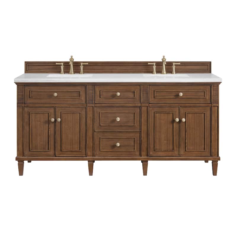 James Martin Vanities 424-V72-3AF Lorelai 72" Double Basin Wood Vanity - Mid-Century Walnut - Walnut Finish