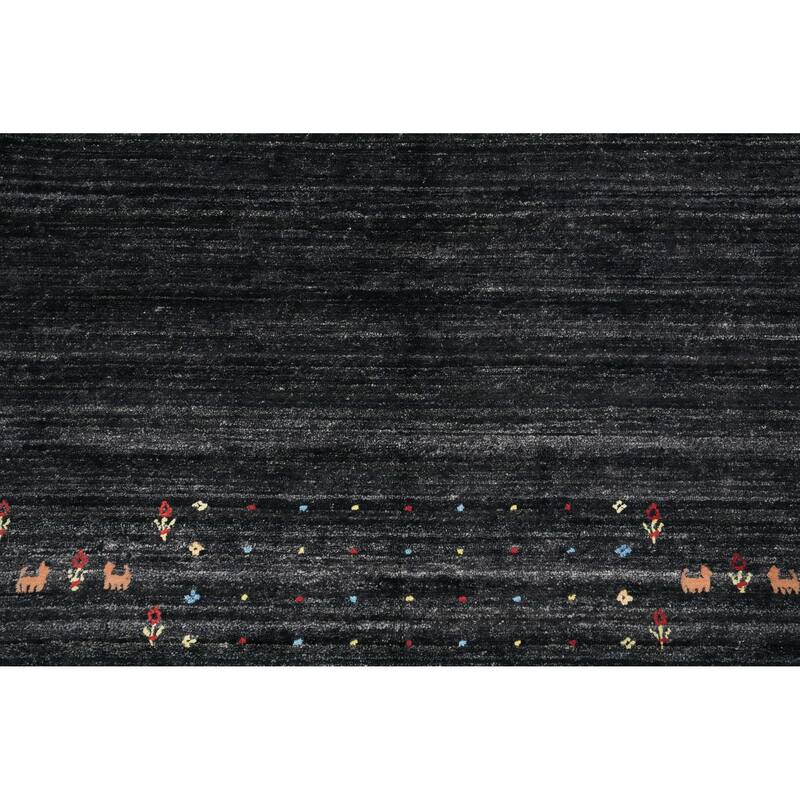 Hand Knotted Oriental Viscose Silk Carpet Tribal Animal Pictorial Greys & Charcoal Gabbeh Area Rug - 11' 7'' X 8' 9''