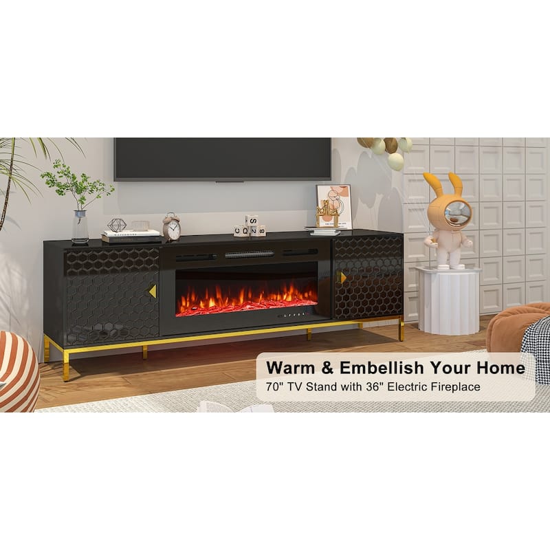 70" Wood Fireplace TV Stand with 36" Electric Fireplace