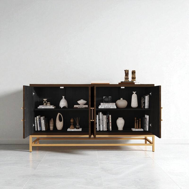 Retro Sideboard Buffet Cabinet with Storage, Adjustable Shelves and Metal Handles for Kitchen and Dining Room