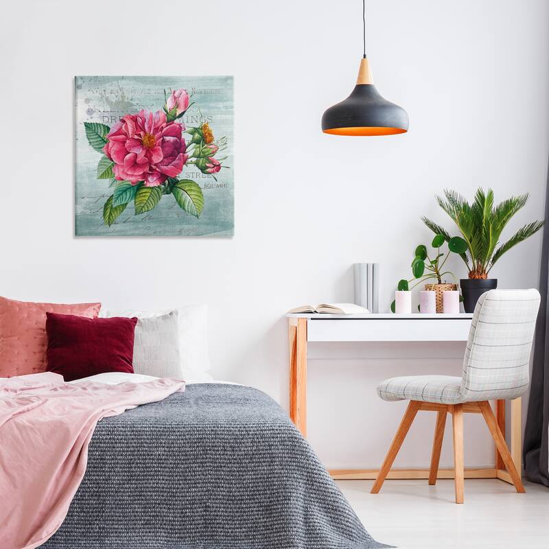 Stupell Pink Garden Flower over Rustic Canvas Wall Art Design By Susan Arnot